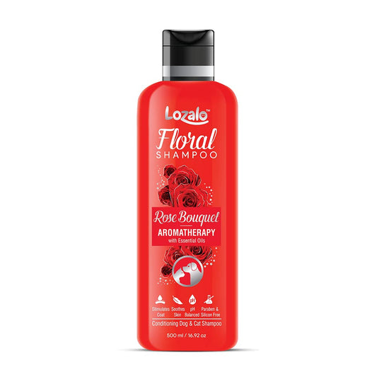 Lozalo Floral Aromatherapy Pet Conditioning Shampoo, Rose Fragrance, Coat Cleansing, Odour Control Shampoo for Dogs & Cats, with Aloe Vera Extract and Cinnamon Oil to Promote Healthy Skin