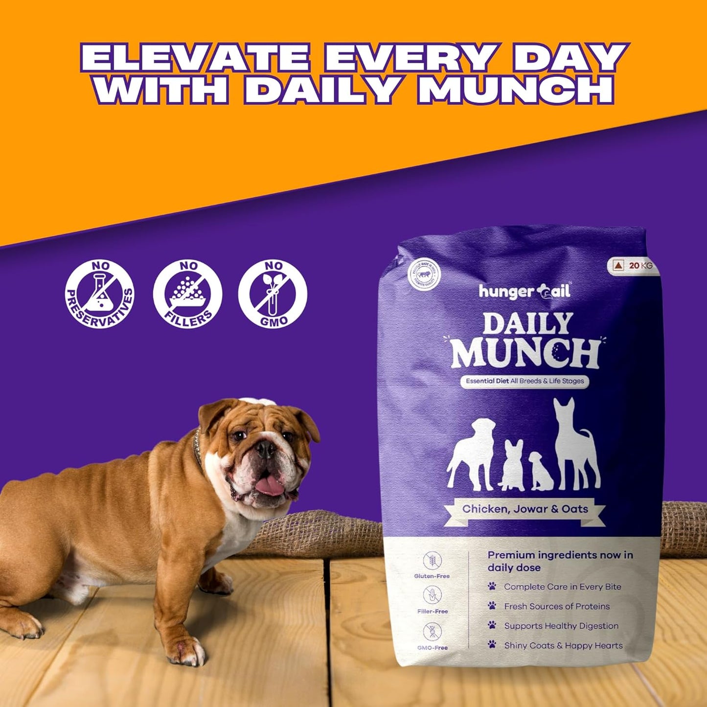 Hungertail Daily Munch Dry Dog Food,All Life Stages, Non-GMO, Zero Fillers, Zero Colors, Made in India