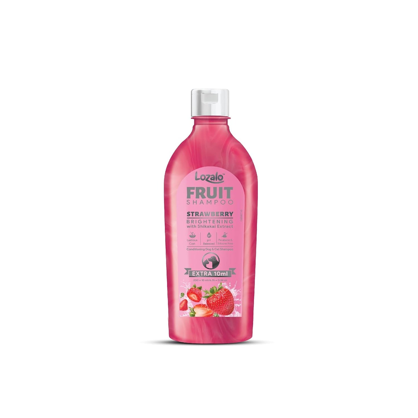 Lozalo Fruit Pet Shampoo, Strawberry.Controls Bad Odour & Keep Pets Calm pH Balanced, Paraben Free Conditioning Shampoo for Dogs & Cats of All Breeds, Brightening with Shikakai Extract