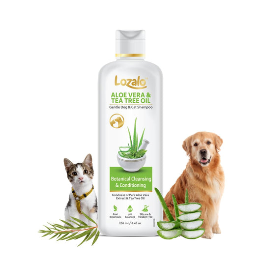 Lozalo Botanical Pet Shampoo with Aloe Vera & Tea Tree Oil | Gentle, Nourishing, Cleansing & Conditioning Shampoo for Dogs and Cats | pH Balanced, Paraben Free