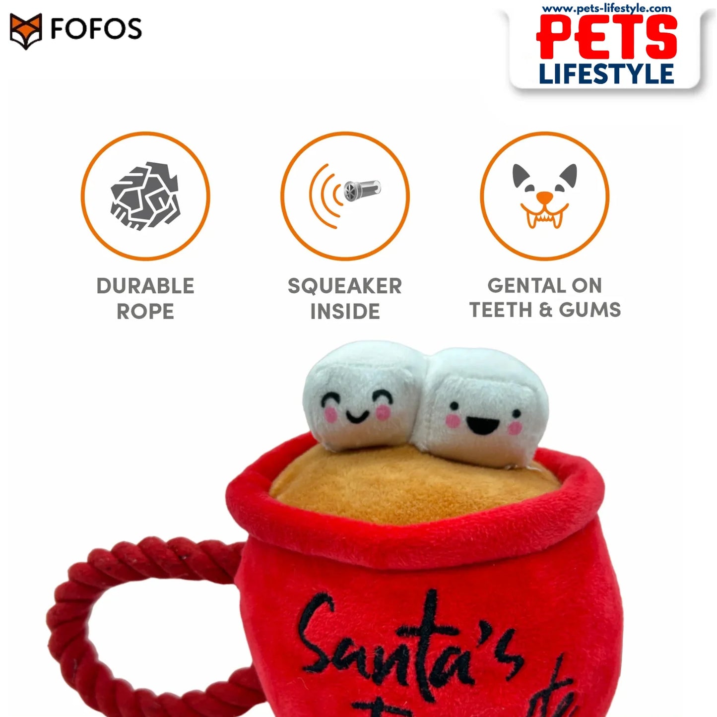 FOFOS Xmas Hot Chocolate Dog Toy For Dogs And Cats
