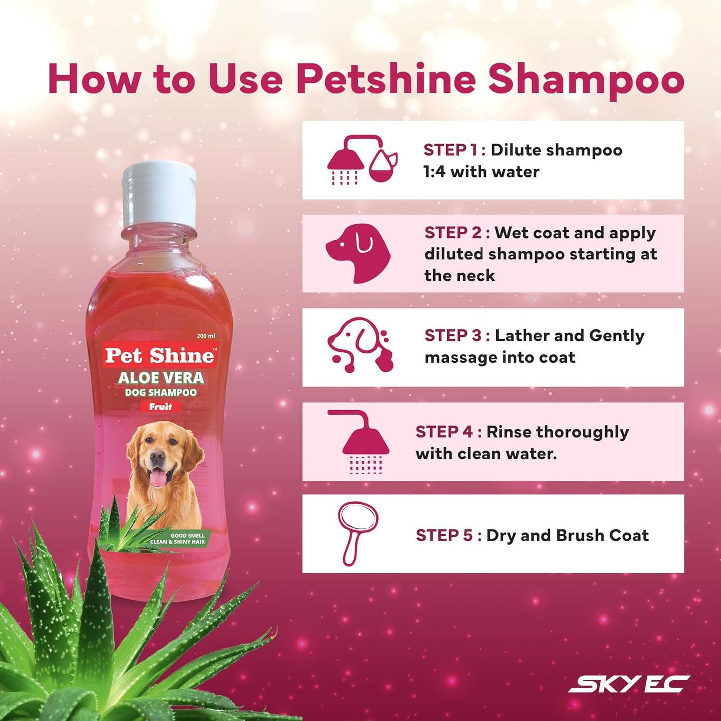 Pet Shine Aloe Vera Dog Shampoo Balanced with Coconut Oil Conditioner for Dogs 200ml Fruit Flavor