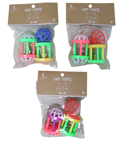 Plastic Rattle Cat Toy with Bell( Pack Of Three)