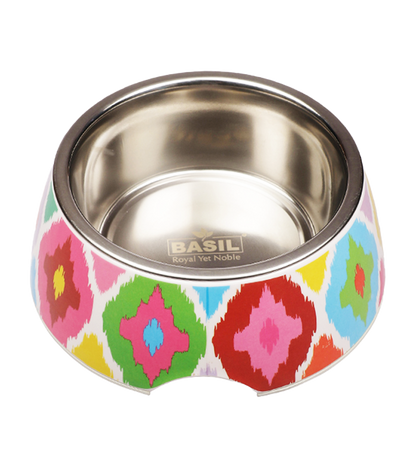 Basil Multizig Print Melamine Bowl for Dogs and Cats. Color May Vary