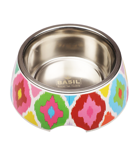Basil Multizig Print Melamine Bowl for Dogs and Cats. Color May Vary
