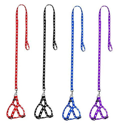 Adjustable Paw Print Harness Leash Set For Puppies And Cats