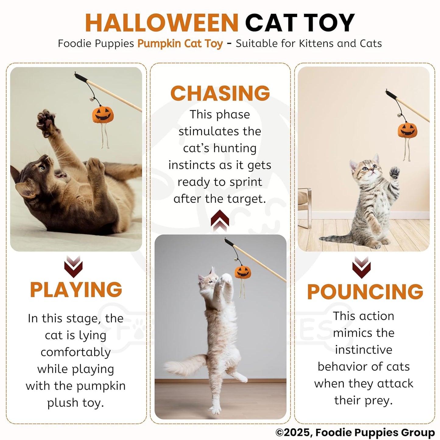 Cat Teaser Wooden Stick Halloween Plush Toy for Cats and Kittens