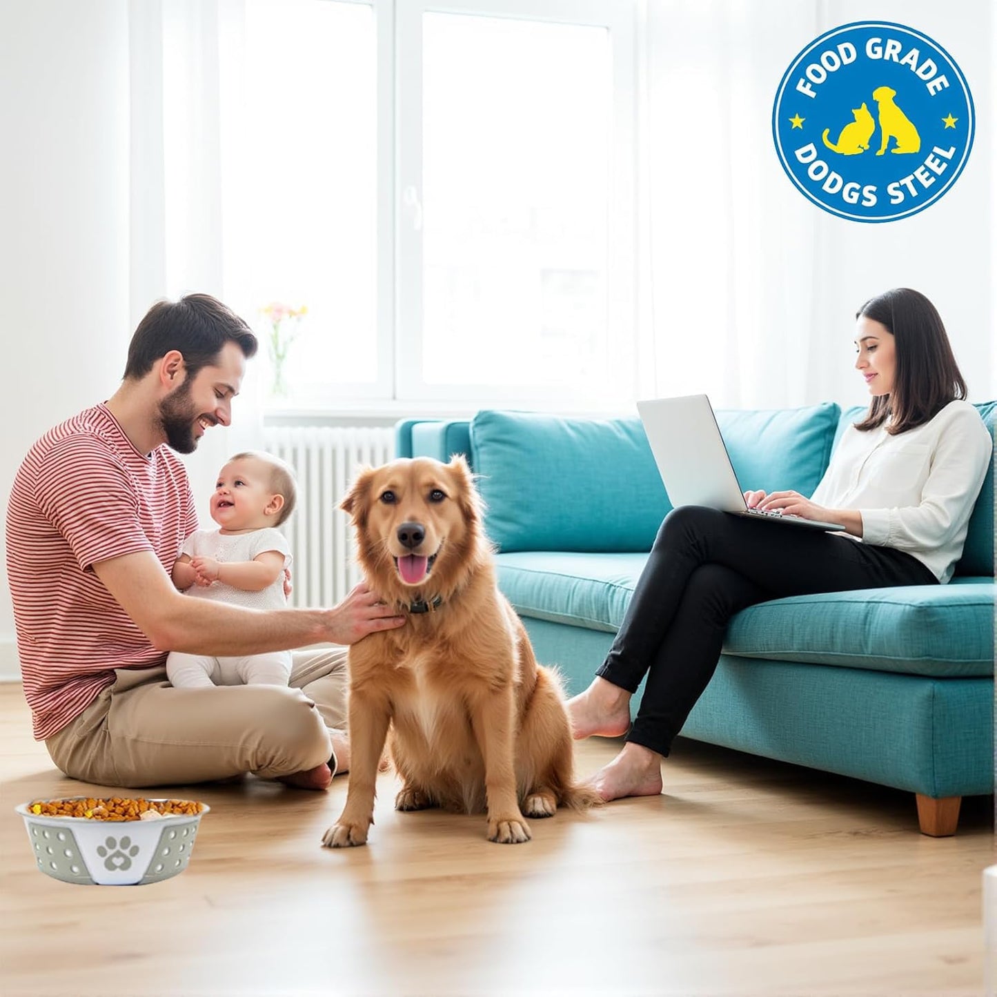 Holy Paws Hermosa Bowl Stainless Steel Paw Print Bowl For Dogs And Cats  (Color May Vary)