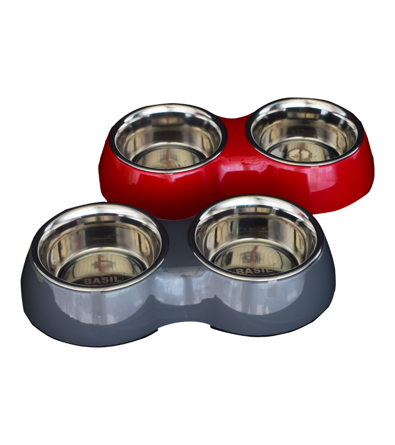 Basil Stainless Steel Double Diner Set For Dogs And Cats