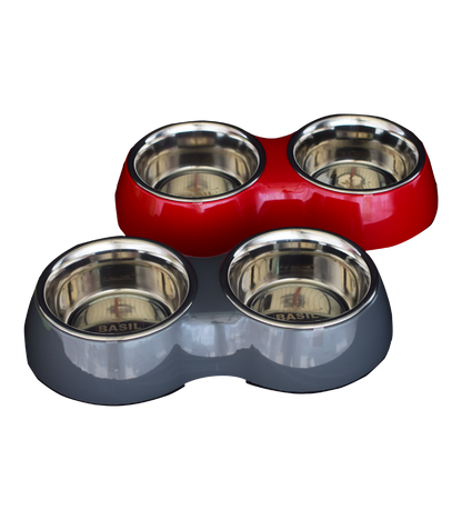 Basil Stainless Steel Double Diner Set For Dogs And Cats