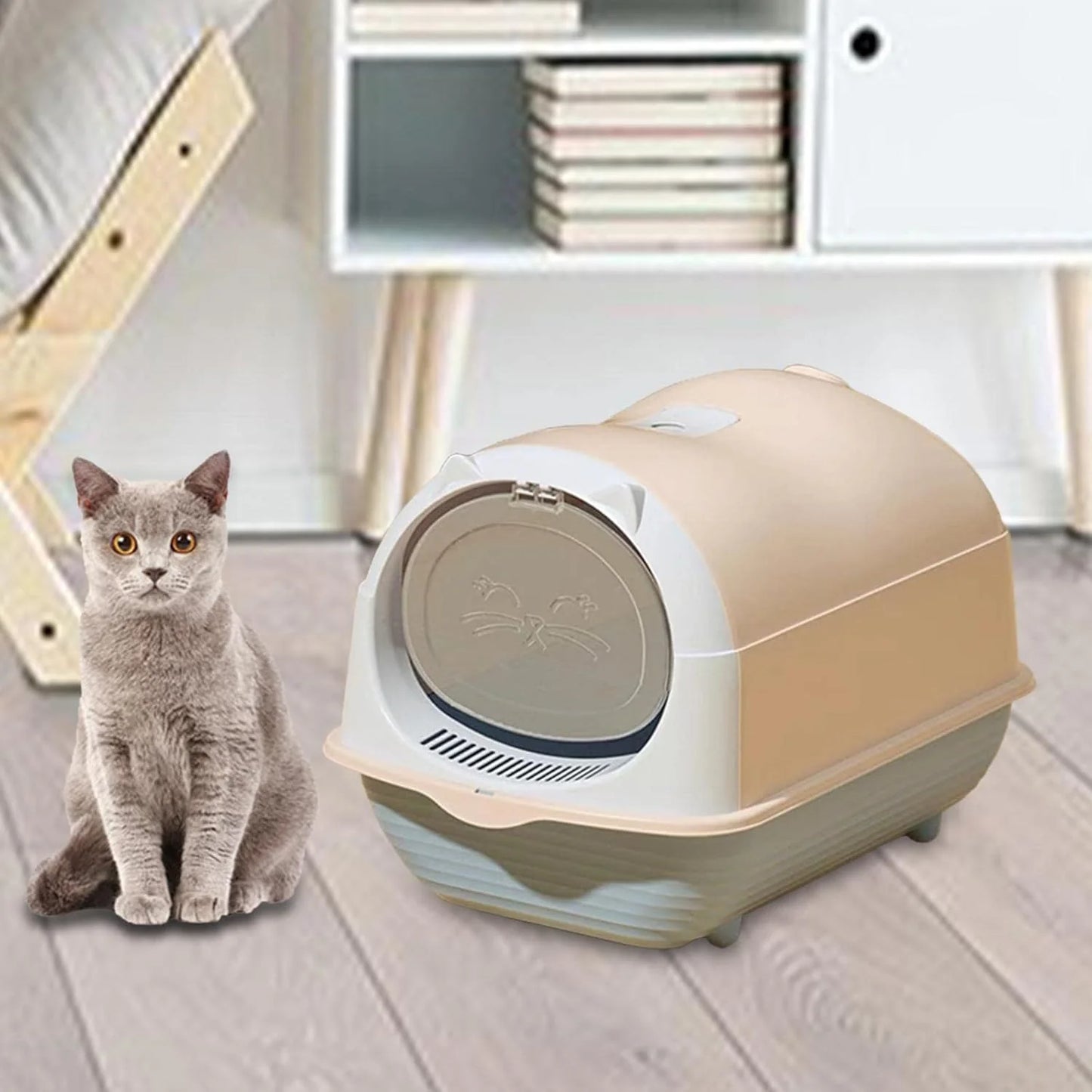 Smarty Pet Hooded Cat Litter Box with Front Flap Door