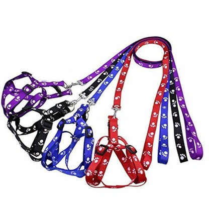 Adjustable Paw Print Harness Leash Set For Puppies And Cats
