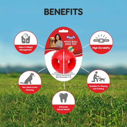 Drools Non Toxic Rubber Hole Ball Teething Toy for Puppies and Dogs | For Aggressive Chewers