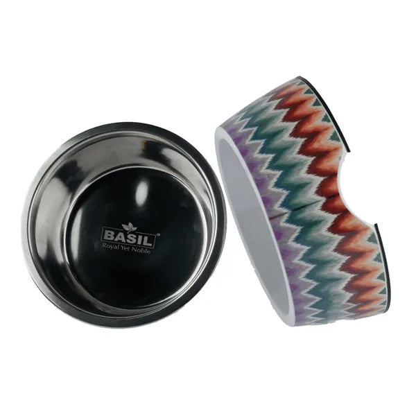 Basil Multizig Print Melamine Bowl for Dogs and Cats. Color May Vary