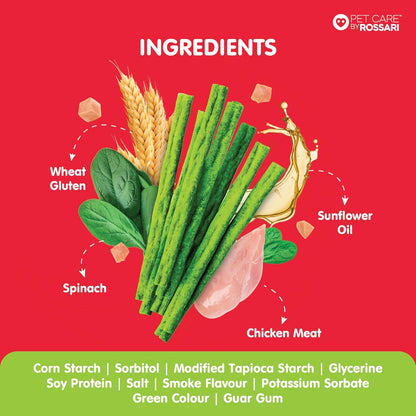 Zippy Chicken Stix Dog Treats for Dog, Spinach Flavor 100g