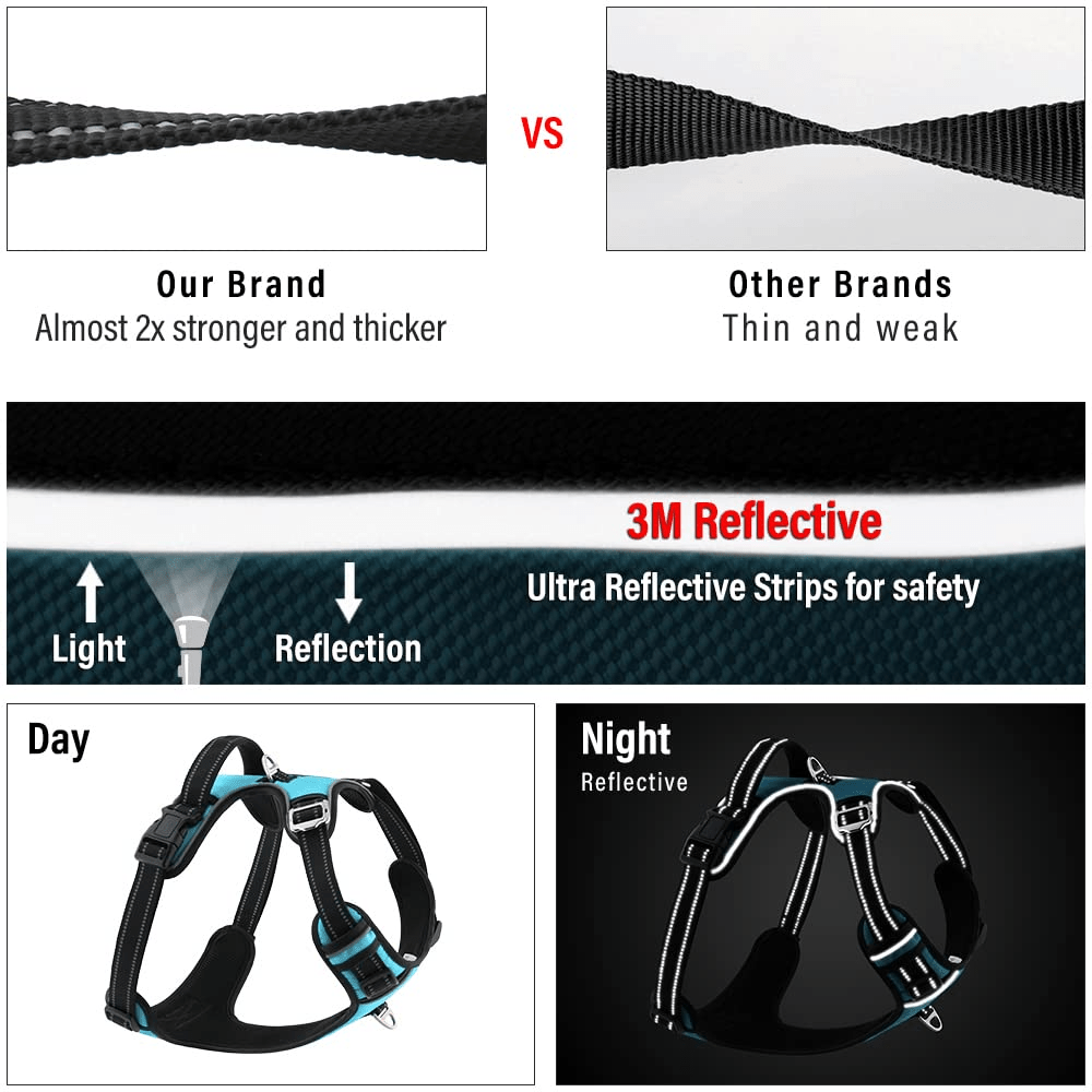 Hank 3M Reflective Harness for Puller Dogs (Cyan Blue)
