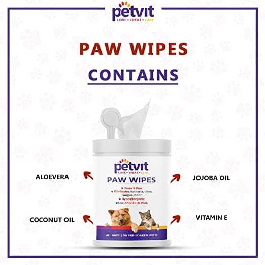 Petvit Ear Cleansing Wipes and Paw & Nose Wipes for Dogs and Cats Combo