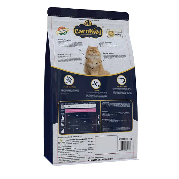 Carniwel Natural Nutrition for Skin, Digestion & Hairball Control Persian Adult Cat Dry Food