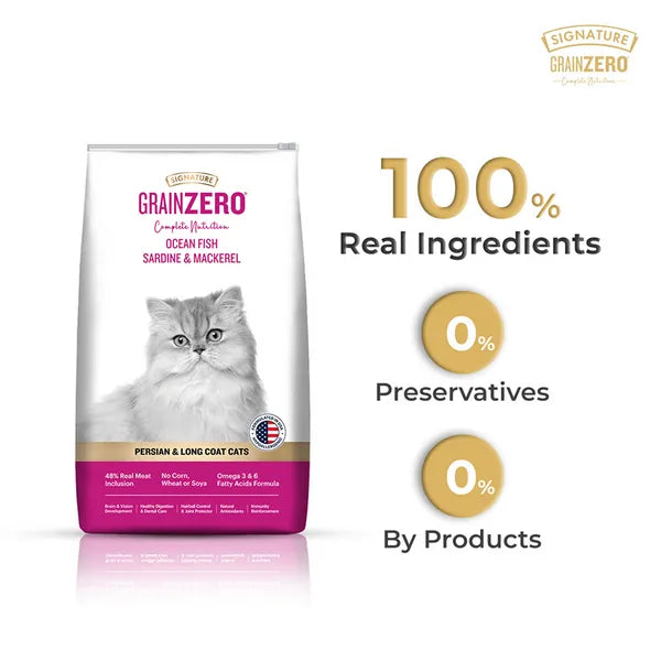 Signature Grain Zero Ocean Fish, Sardine and Mackerel Long Coat & Persian Adult Cat Dry Food