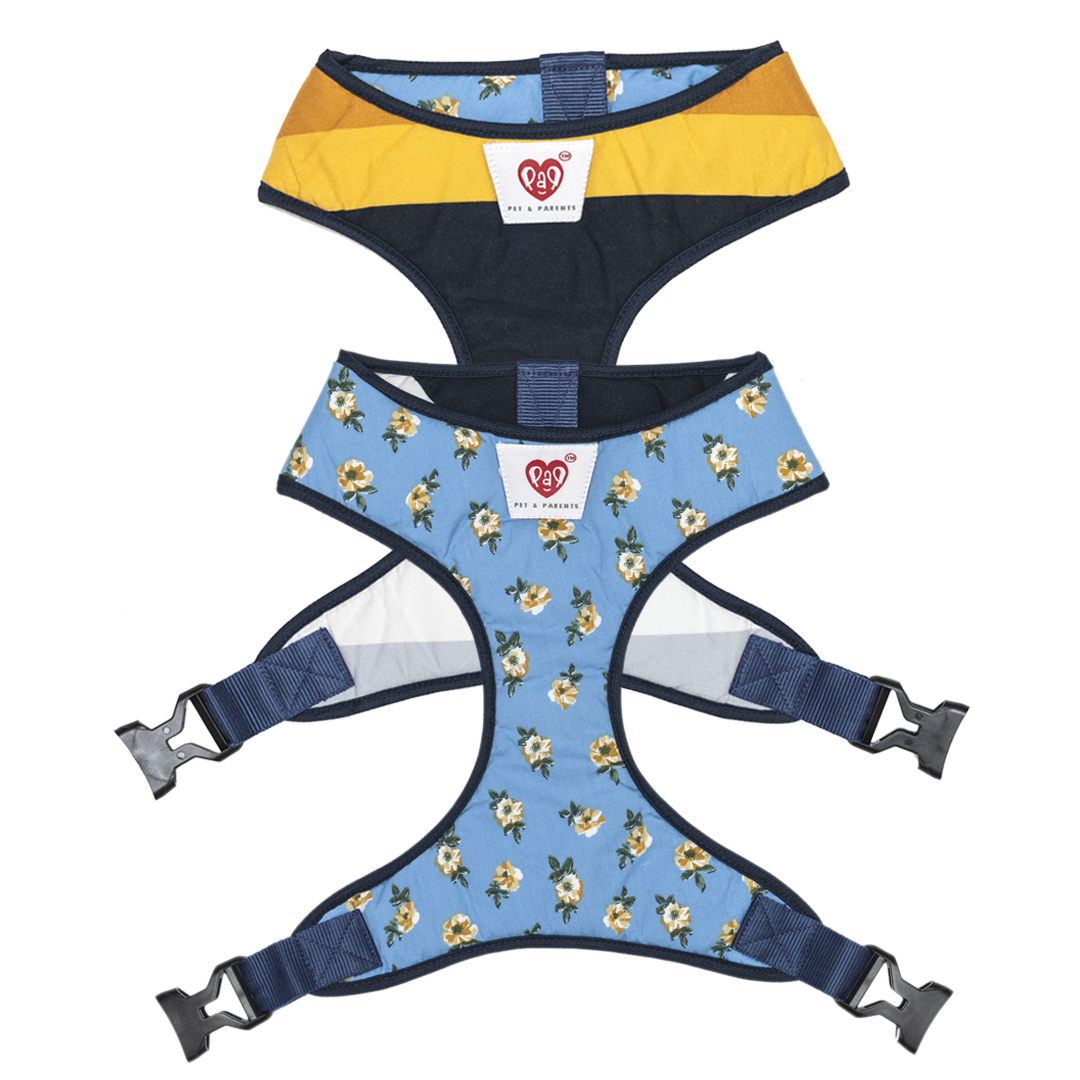 Pet And Parents Blue Flowers and Stripes Reversible Harness for Dogs