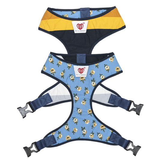 Pet And Parents Blue Flowers and Stripes Reversible Harness for Dogs