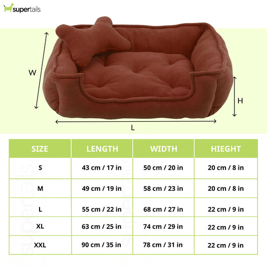 Fluffy's Luxurious Reversible Soft Polyster Filled Bed for Dogs and Cats (Brown)