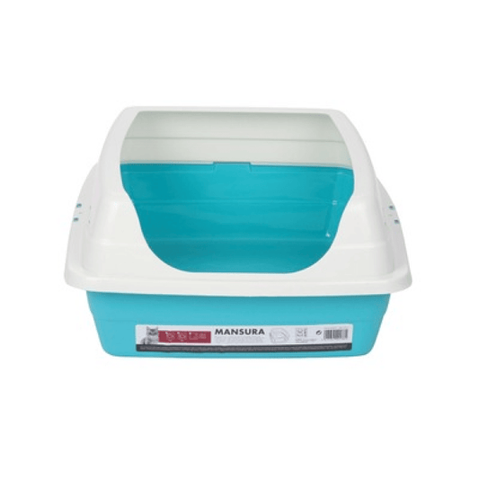 M Pets Mansura Litter Tray with Rim for Cats (White/Blue)