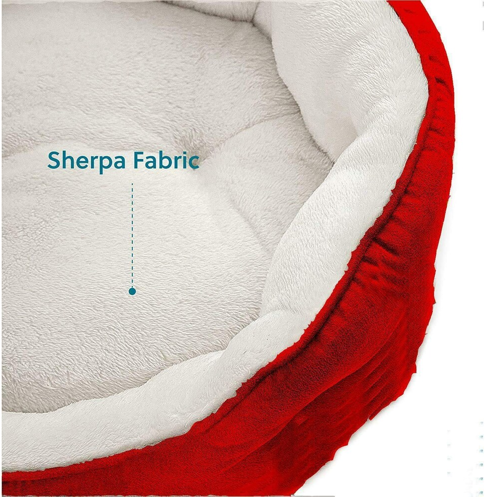 Fluffy's Pawsome Round Washable Bed for Dogs and Cats (Red)
