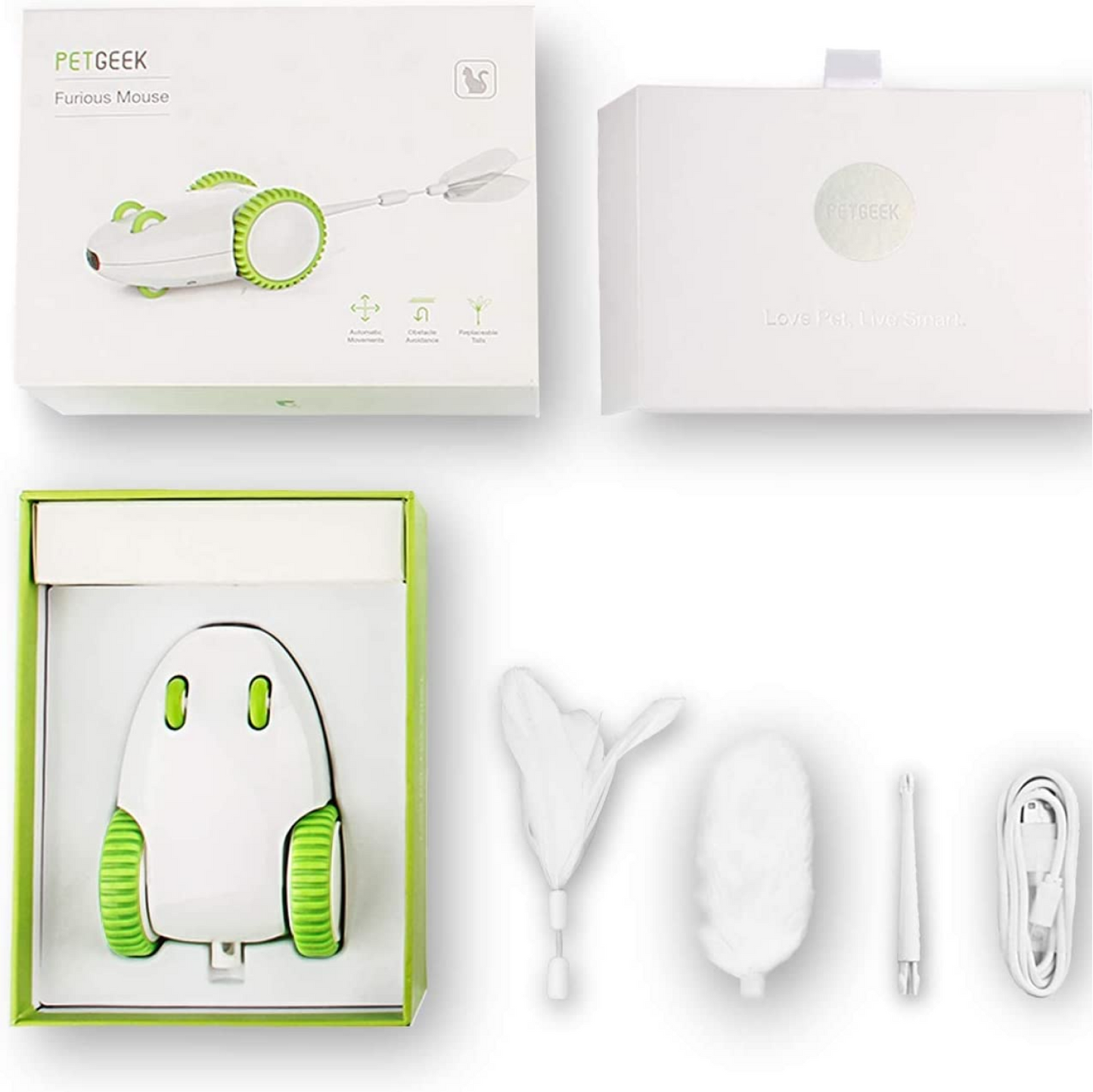Pet Geek Furious Mouse Toy for Cats (White/Green)