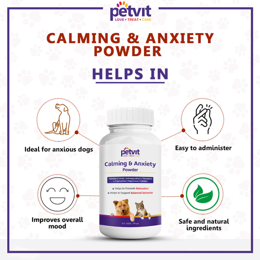 Petvit Calming & Anxiety Powder to Reduce Stress, Aggression & Anxiety for Dogs and Cats