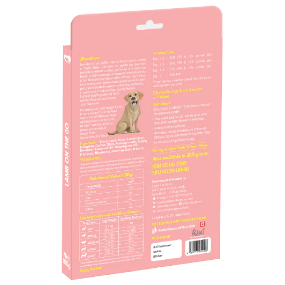 Fresh For Paws Lamb On The Go Wet Food and Waggy Zone Mangifera with Chicken Chunks & Green Apple Ice Cream for Dogs Combo