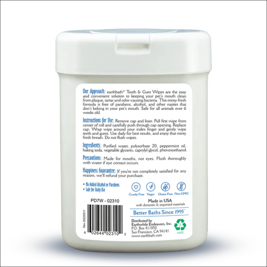 EarthBath Peppermint Flavor Tooth & Gum Wipes for Dogs and Cats