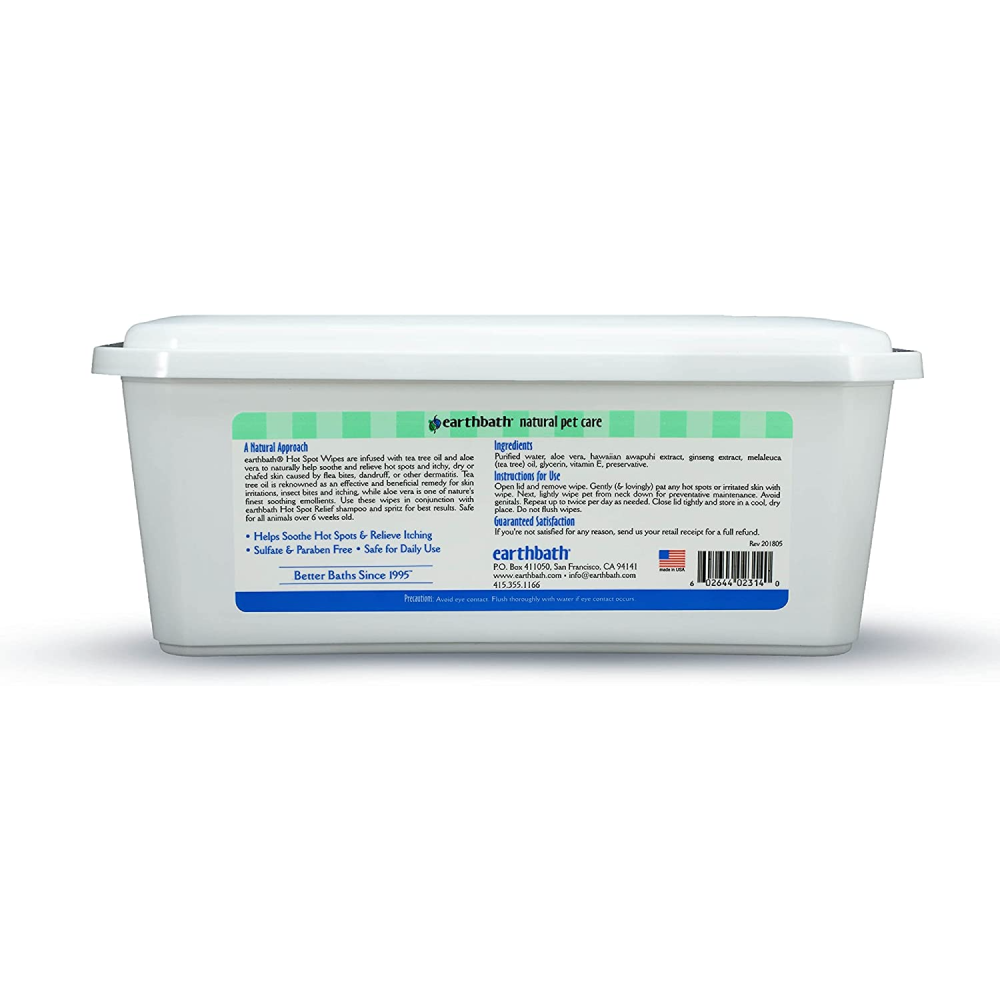 EarthBath Tea Tree & Aloe Vera Hot Spot Wipes for Dogs and Cats