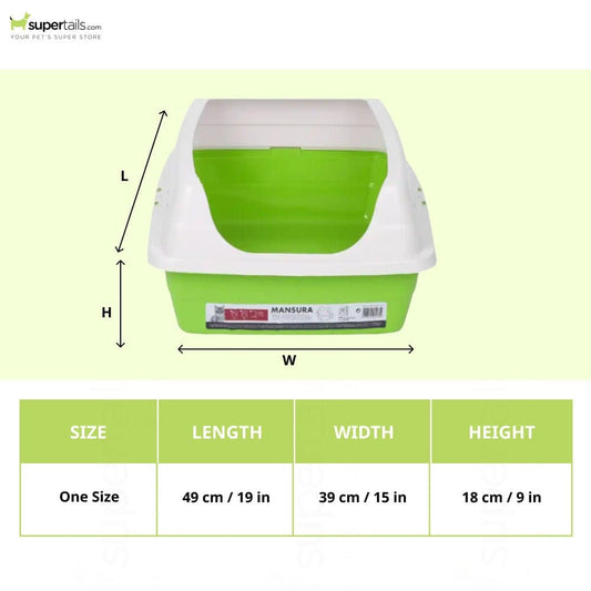 M Pets Mansura Litter Tray with Rim for Cats (White/Green)