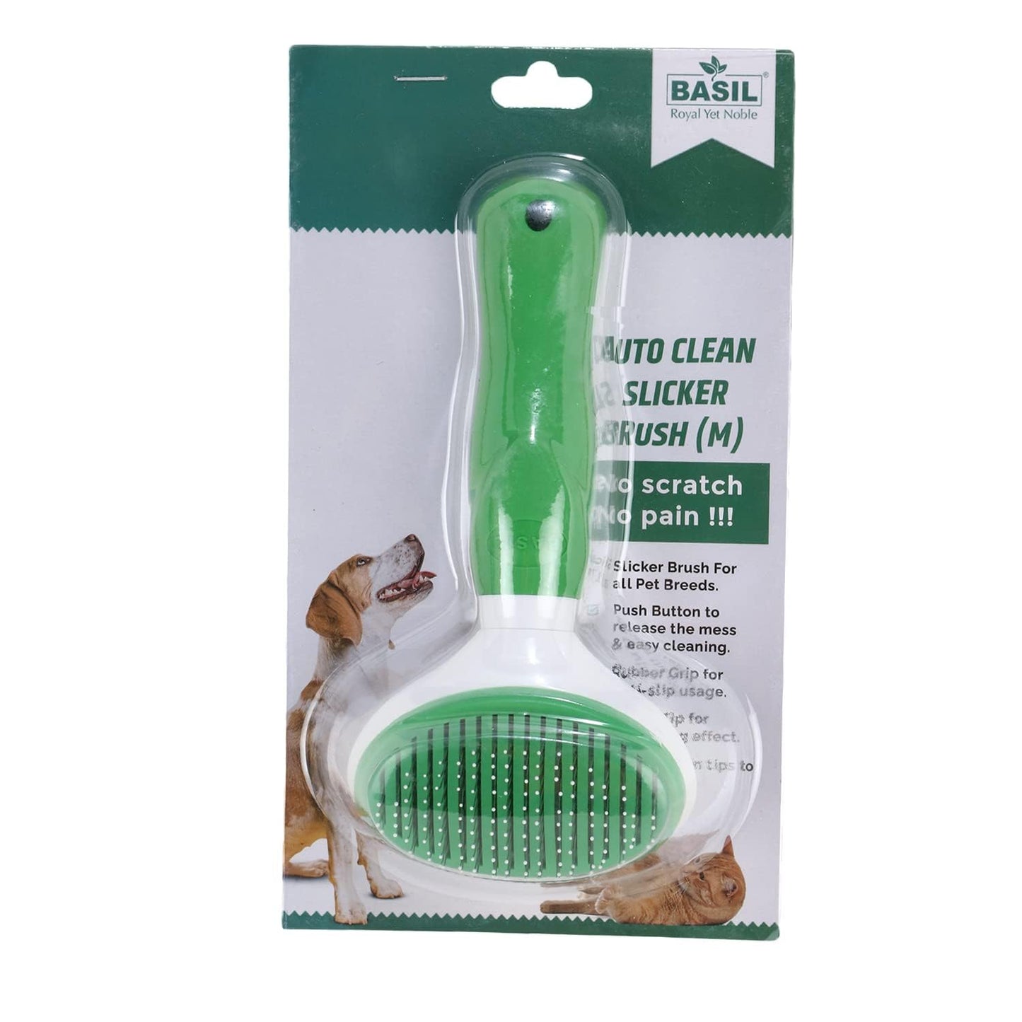 Basil Self Cleaning Slicker Brush (Medium) for Dogs and Cats