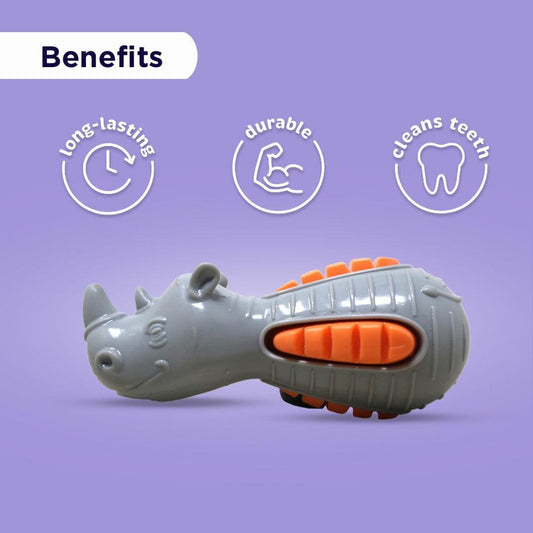 Plushmate TPR Squeaky Rhino Dog Toy Sounding Bite-Resistant TPR Teeth Training Cleaning