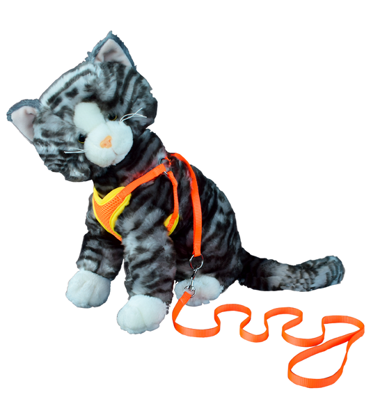 Cushioned Fluorescent Harness and Leash Set with Triple Protection, Soft Breathable Mesh with Reflective Tape For Puppies And Cats