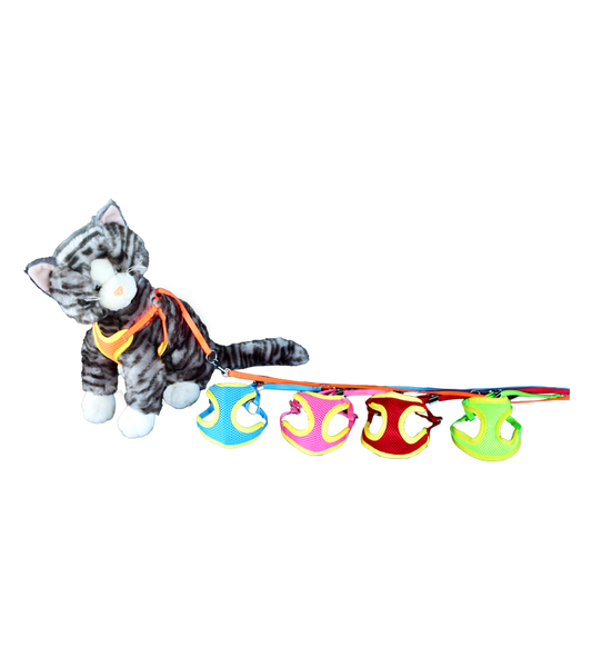 Cushioned Fluorescent Harness and Leash Set with Triple Protection, Soft Breathable Mesh with Reflective Tape For Puppies And Cats