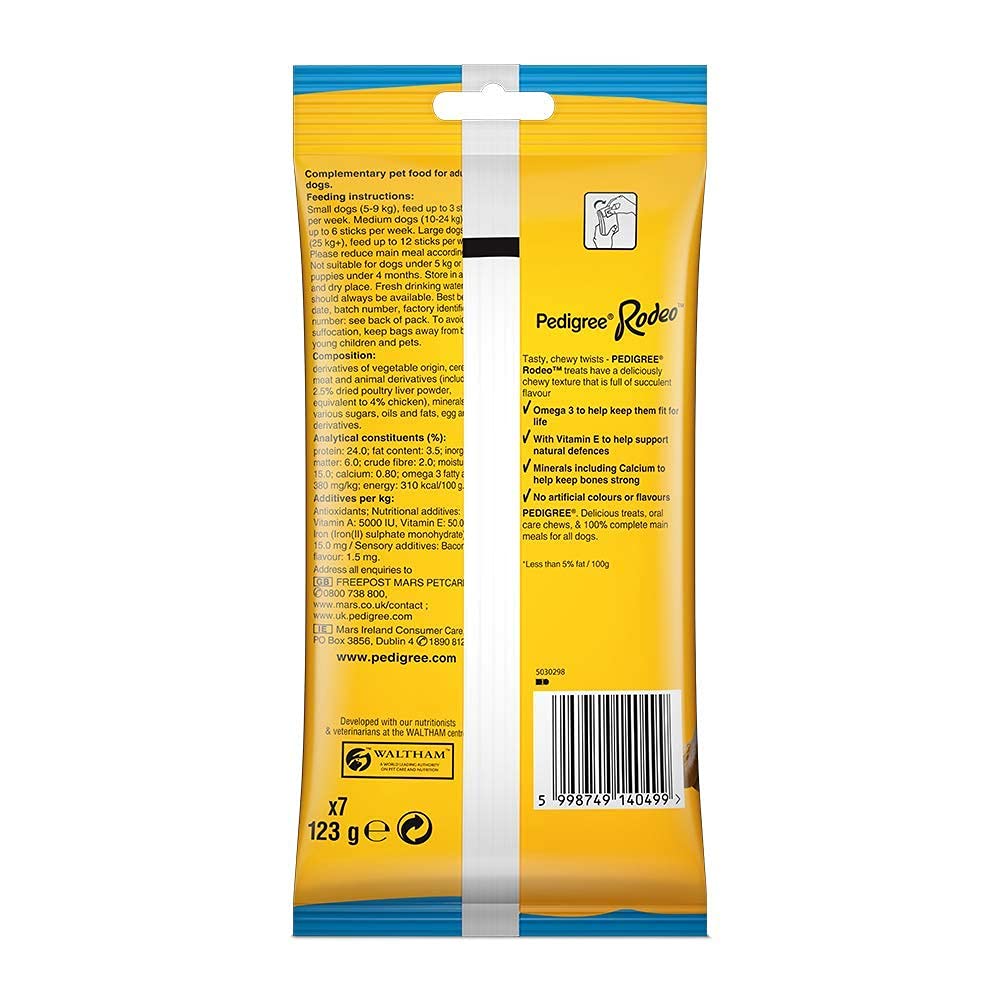 Pedigree Rodeo Duos (4+ Months) Dog Treats, Chicken & Bacon Flavour,7 piece pack