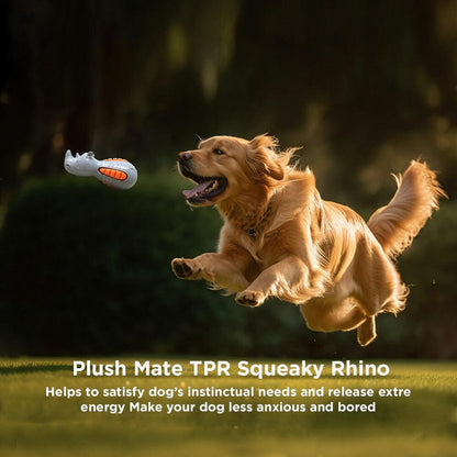 Plushmate TPR Squeaky Rhino Dog Toy Sounding Bite-Resistant TPR Teeth Training Cleaning