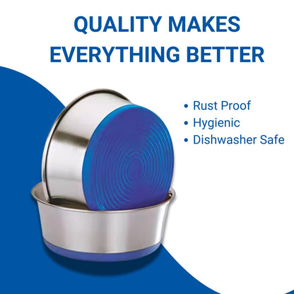Rubber Base Stainless Steel Feeding Bowls for Dogs and Cats