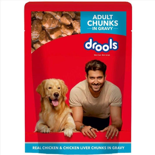 Drools Real Chicken & Chicken Liver Chunks in Gravy Adult Dog Wet Food (150g)