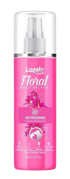 Lozalo Floral Pet Perfume Spray - 200 ml,Rose, Deodorizing Long Lasting Natural Body Fragrance Dog Perfume Fresh Coat Spray for Dogs & Cats of All Breeds, with Aloe Vera Extract & Wheat Germ Oil
