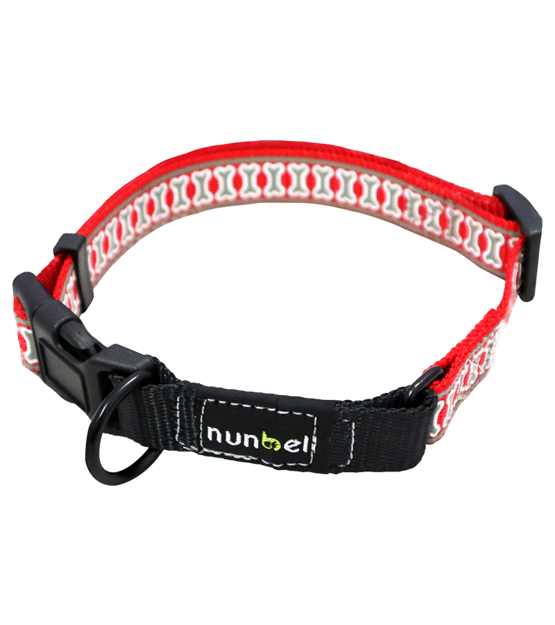 Nunbell Reflective Collar For Dogs And Cats Bone Print Design