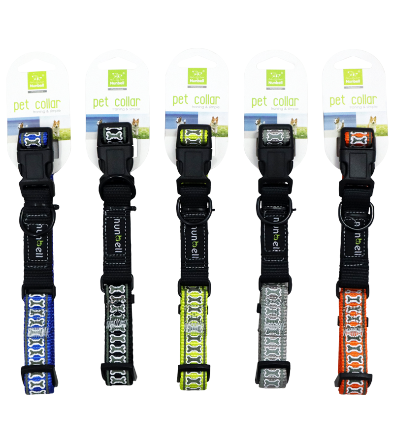 Nunbell Reflective Collar For Dogs And Cats Bone Print Design