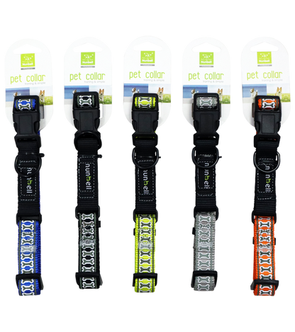 Nunbell Reflective Collar For Dogs And Cats Bone Print Design