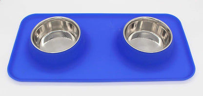 Silicone Double Diner Bowl with Stainless Steel Inserts For Dogs And Cats
