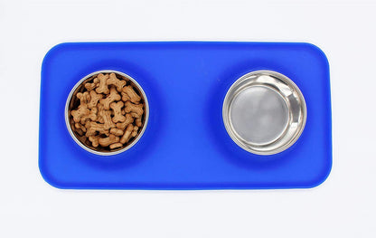 Silicone Double Diner Bowl with Stainless Steel Inserts For Dogs And Cats