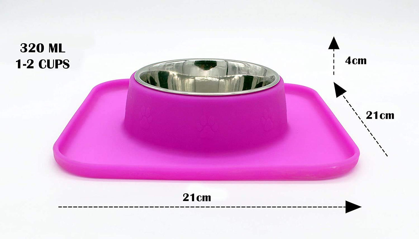 Silicone Single Diner Bowl with Stainless Steel Insert For Dogs And Cats(Small)