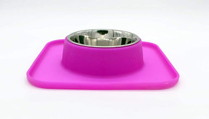 Silicone Single Diner Bowl with Stainless Steel Insert For Dogs And Cats(Small)